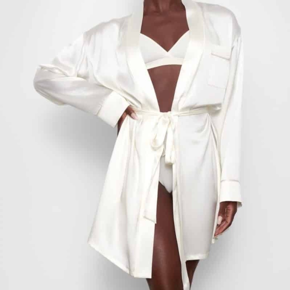 SKIMS Bridal Silky Robe Embroidered “Mrs”